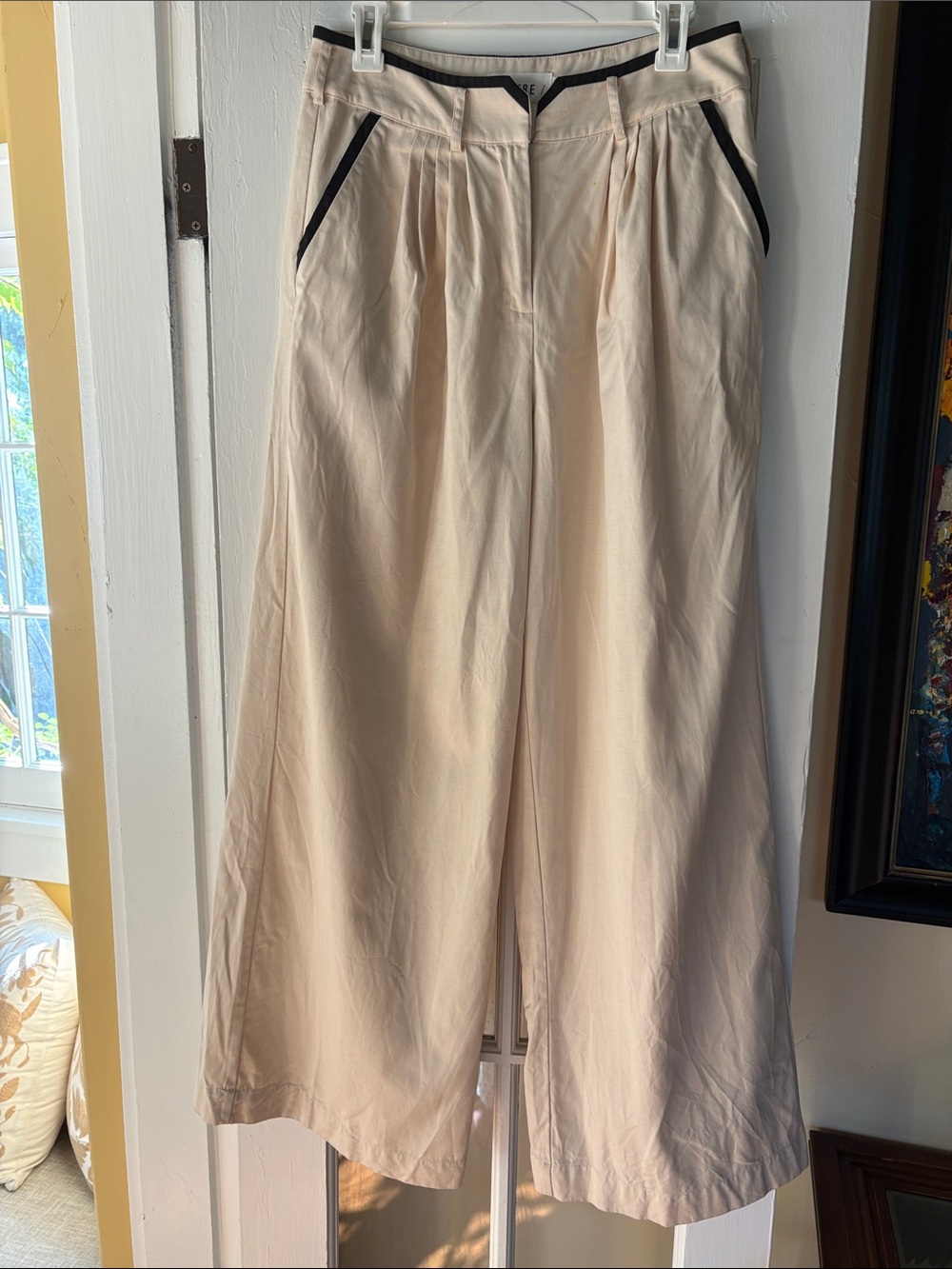 Cream Wide-Leg Trousers with Black Trim